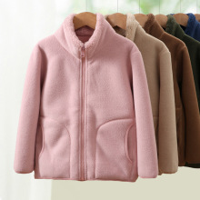 儿童摇粒绒加绒外套秋冬女童加厚保暖立领男童开衫羊羔绒冬装上衣