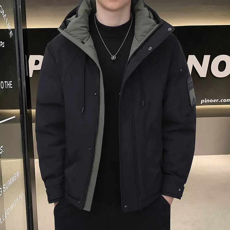 户外工装风男士羽绒服2025冬季加厚加绒宽松男女同款连帽鸭绒外套