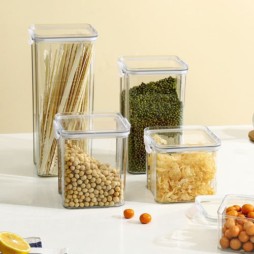 Square sealed jar for storing grains, beans, and mixed foods, household kitchen moisture-proof, airtight, fresh storage container for snacks and candies
