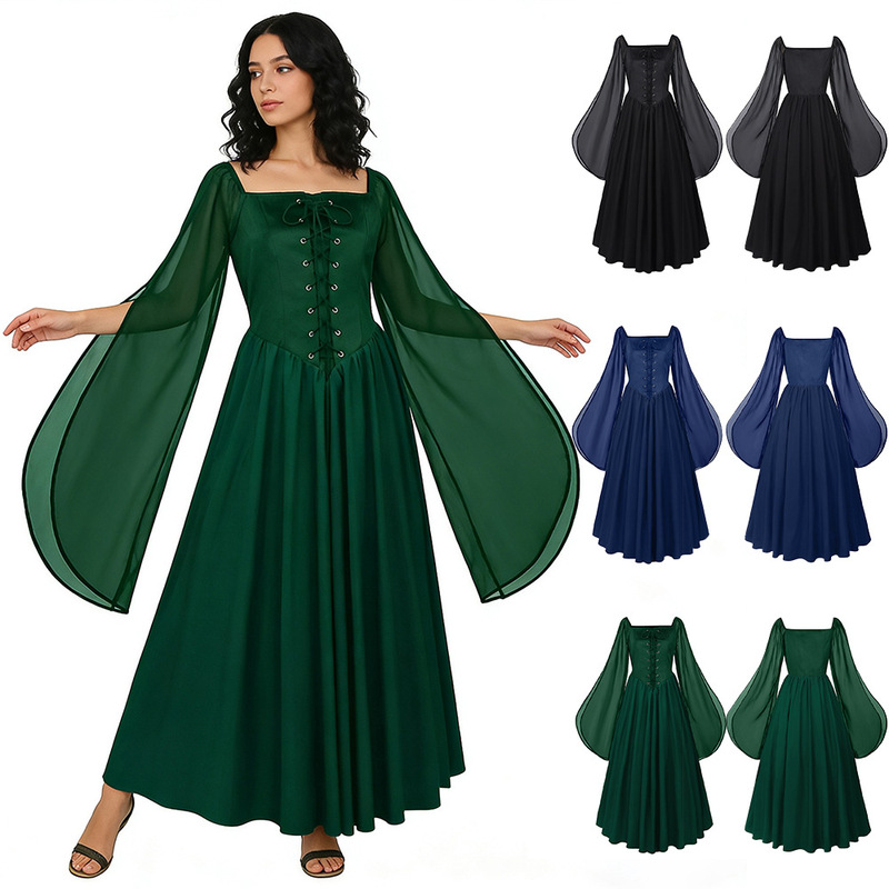 Renaissance Costume Women Pirate Dress Split Bell Sleeve Medieval Lun Fairy Dress Renaissance Costume Women Pirate Dress Split Bell Sleeve Medieval Lun Fairy Dress