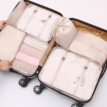 Set de bolsas de viaje de sarga, organizadores de ropa 6–8 piezas para maleta.