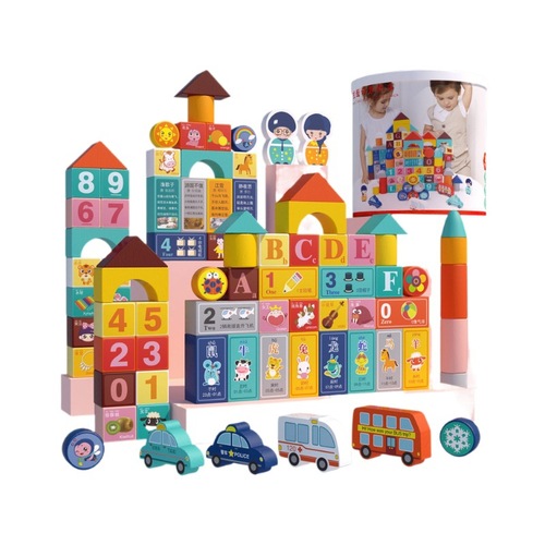 Children's wooden 100-pellet barreled macarons learning theme creative building blocks kindergarten large particle wooden toys