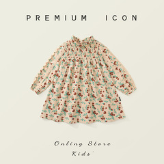 Jera children's clothing girls long-sleeved dress 2025 spring clothing new style small and medium-sized children's pastoral style wood earrings princess skirt