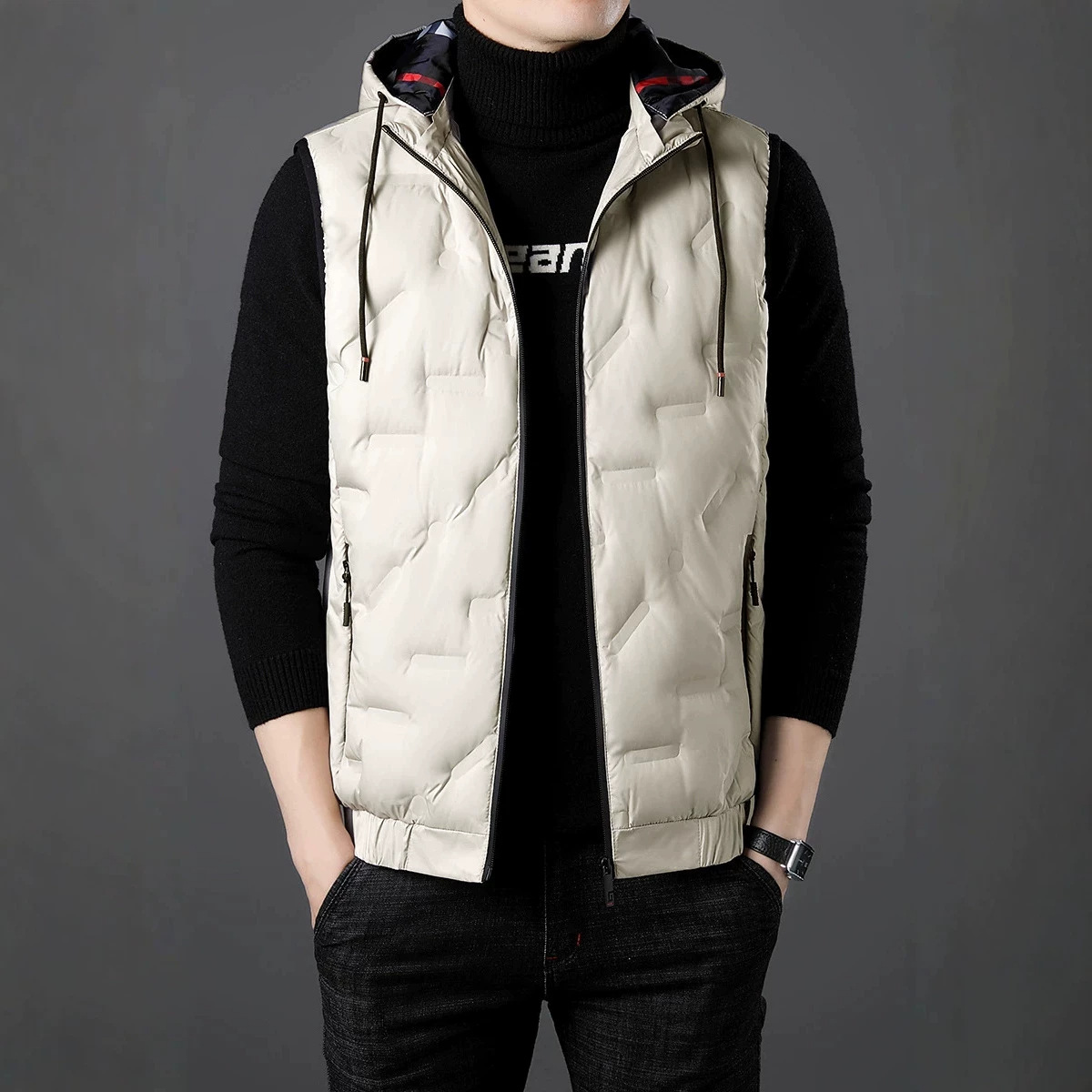 Men's Winter Hooded Vest, Casual Warm Down Jacket, Down Vest, Shoulder Vest, Youth Outerwear