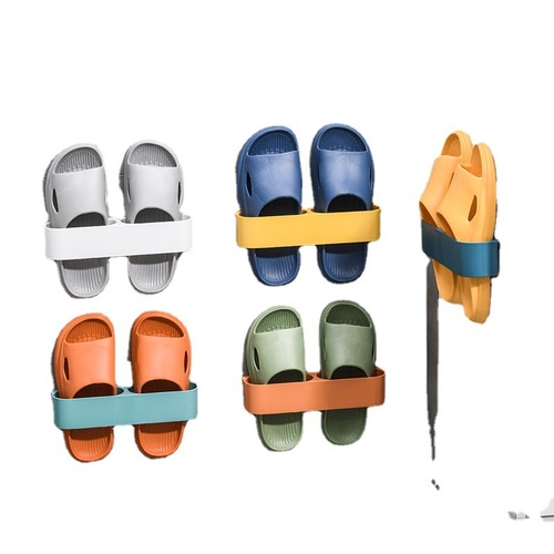 Wall-mounted hole-free shoe rack, simple bathroom shower slippers storage rack, home-use non-occupying adhesive shoe rack 