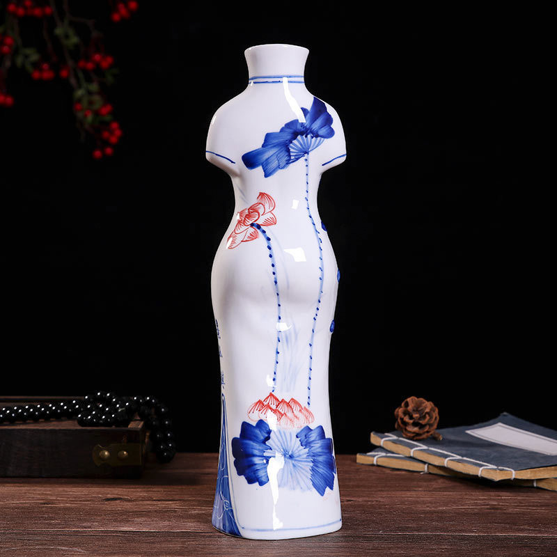 Porcelana Qinghua cheongsam personajes ornamentos Jingdezhen cerámica artesanía china ornamentos de sala de estar hechos a mano