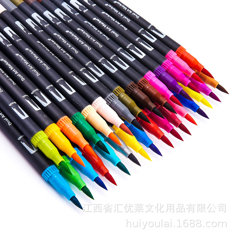 Productos transfronterizos a base de agua pluma de gancho de doble cabeza aguja de color pluma de pintura rotulador de cabeza suave pluma estudiante de arte