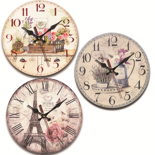 Origin Factory European Retro Wooden Clock, Fashion Creative Home Decor Silent Wall Clock