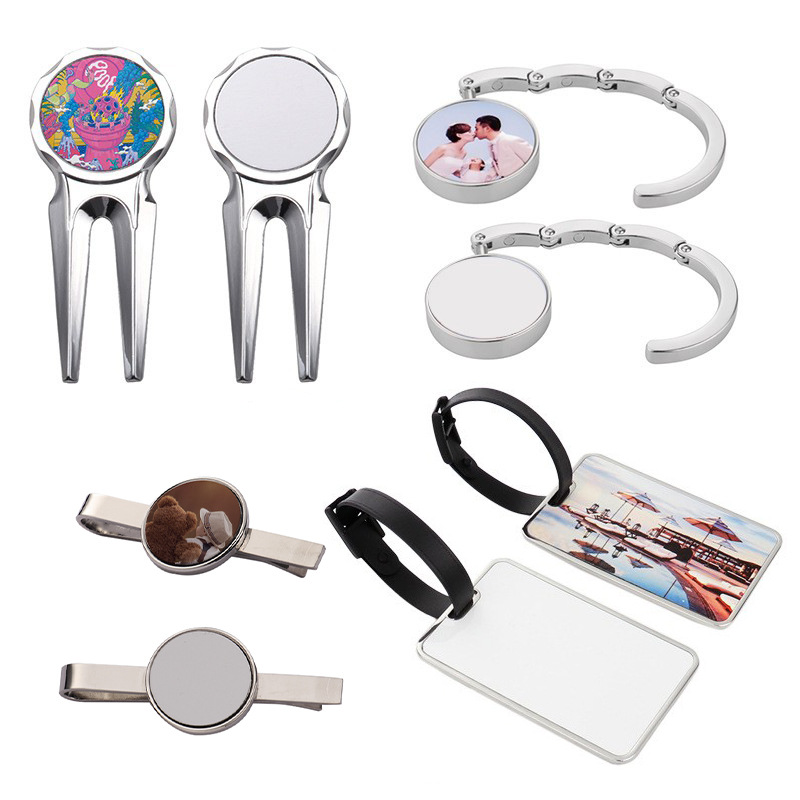 Amazon transfronterizo en blanco de transferencia térmica consumibles placa de equipaje colgante sublimación caliente horquilla de golf metal colgante