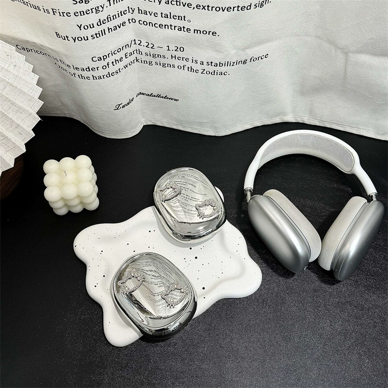 Electroplated silver Cartoon Drill Apple AirPods Max New Wear-Mounted Protective Case TPU Soft Case for Women