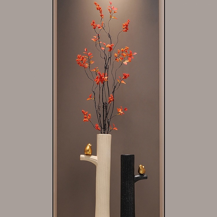 喜上眉梢陶瓷花瓶过道壁龛竖高摆件一对客厅玄关插花器装饰品|undefined