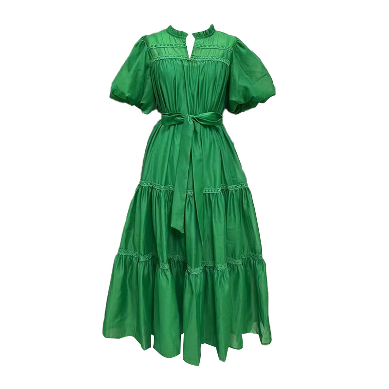 Simple Retro Maxi Dress Crew Neck Hollow Out Cutout Puff Sleeve Lace up Dress 25 Simple Retro Maxi Dress Crew Neck Hollow Out Cutout Puff Sleeve Lace Up Dress