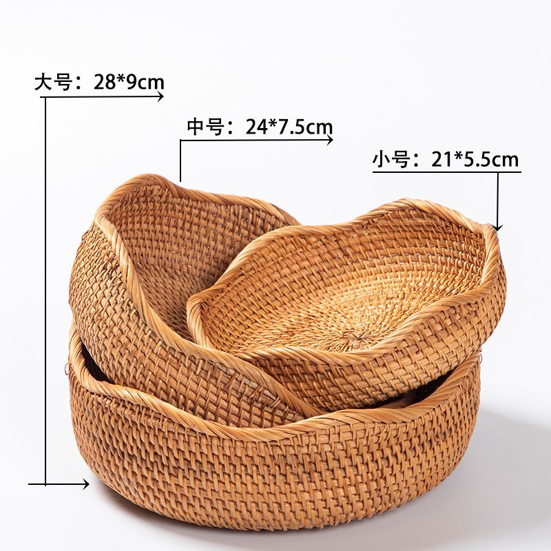 Cesta de almacenamiento tejida de ratán de otoño de O & Vietnam hecha a mano, bocadillos redondos domésticos grandes, bollos al vapor, bollos al vapor, bollos al vapor, canastas de frutas