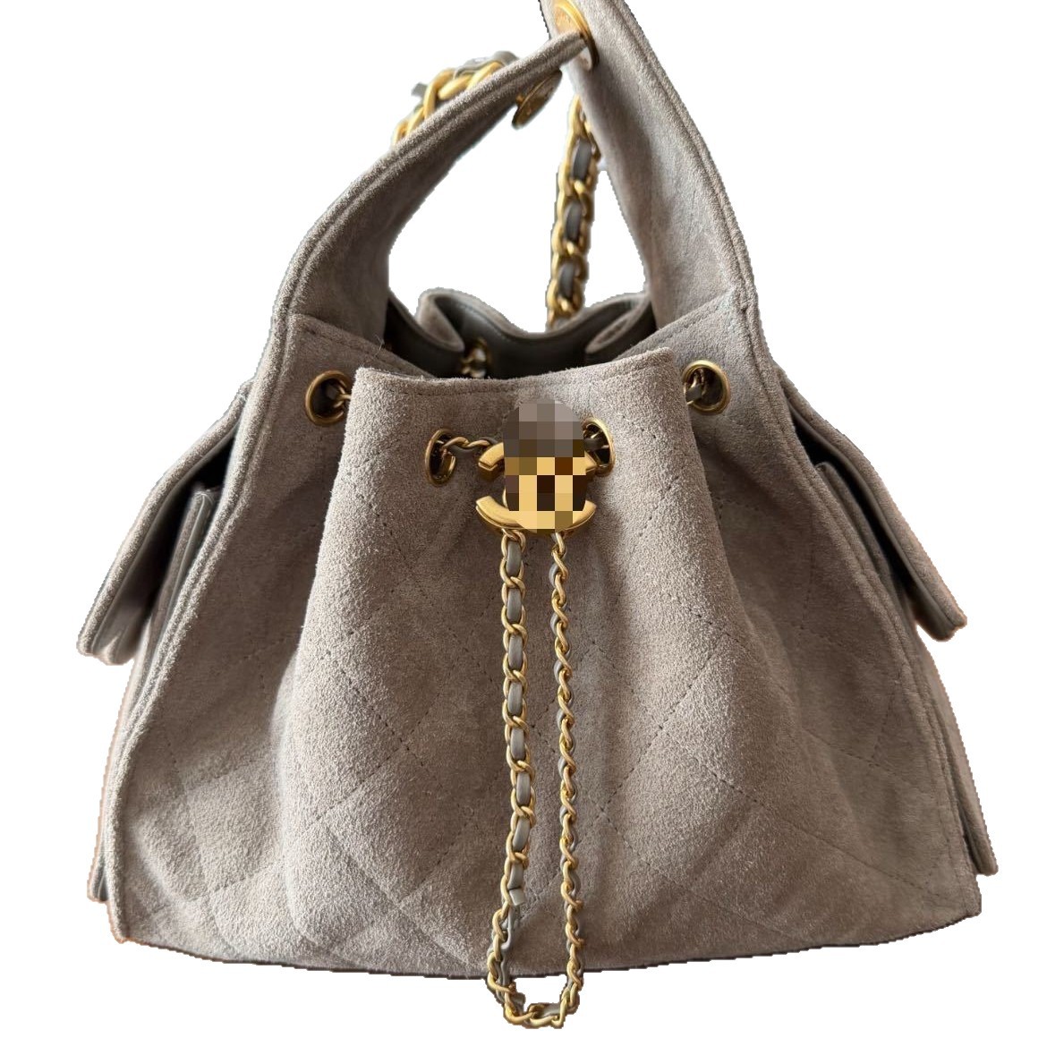 Cross-Border 25K Suede 25 Bag Quilted Chain Hippie Shoulder Bag Hobo Underarm Bag Genuine Leather Drawstring Bucket Bag For Women - Thumbnail 5