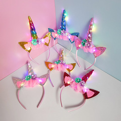 メーカー卸売子供祭りパーティーユニコーン発光カチューシャハロウィーン虹色天使翼頭飾り