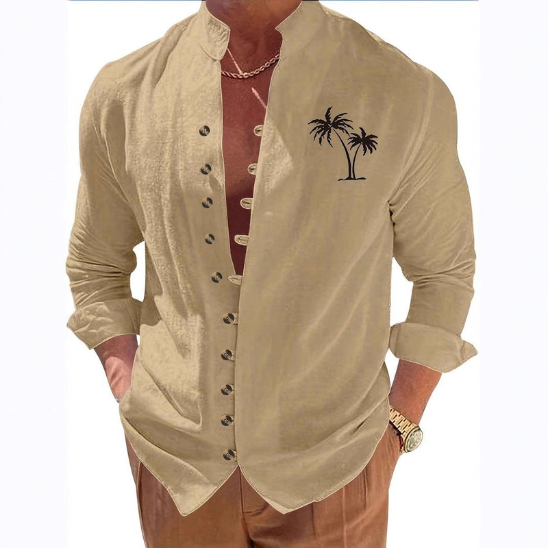 Coconut Tree Floral 3D Floral Print Shirt Men's Slim Fit Fashion Cardigan Long Sleeve Shirt Coconut Tree Floral 3D Floral Print Shirt Men's Slim Fit Fashion Cardigan Long Sleeve Shirt