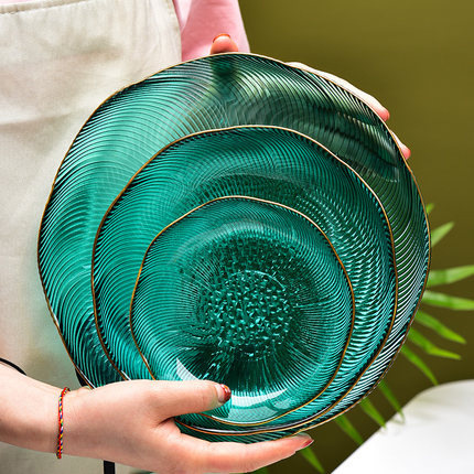 Creative Phnom Penh Glass Fruit Plate Large Household Living Room Coffee Table Glass Dried Fruit Snack Plate High-end Light Luxury Dinner Plate