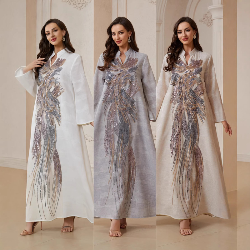 Nc64 Cross-Border Women's Dress Mesh Sequin Abaya Robe