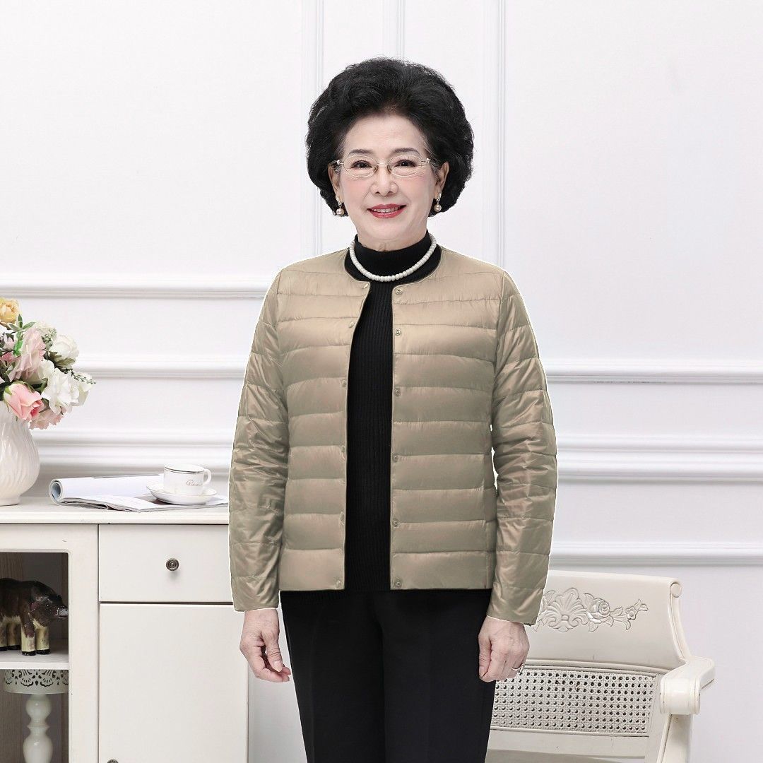 2023轻便大码轻薄羽绒服女短款妈妈装中老年奶奶薄款圆领外套