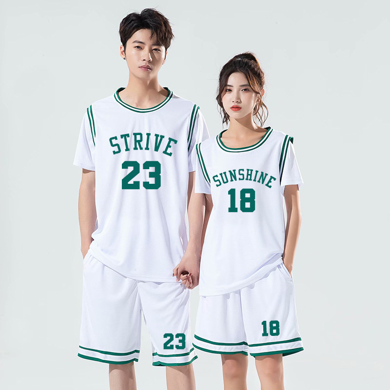 Basketball Suit suit Girls Fake Two-Piece Loose Jersey Men's Competition Team Uniform Print Sports Short-Sleeved Student Class Uniform
