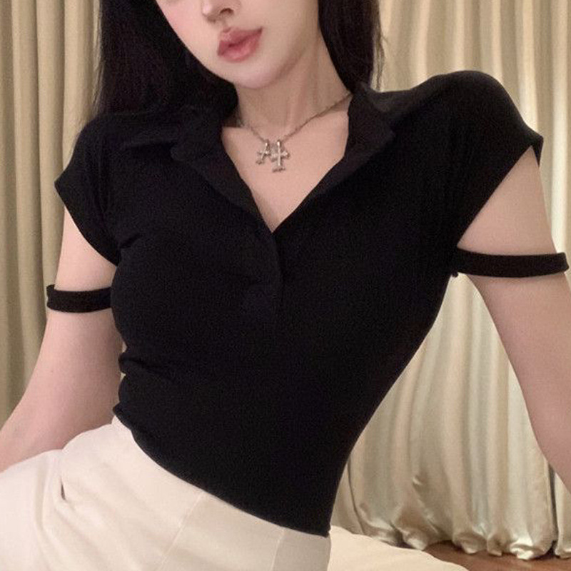 2025 New Summer Slim Fit Pure Lust Style Super Nice Sexy Low-Cut Short-Sleeved T-Shirt Women's Short Beautiful Shirt