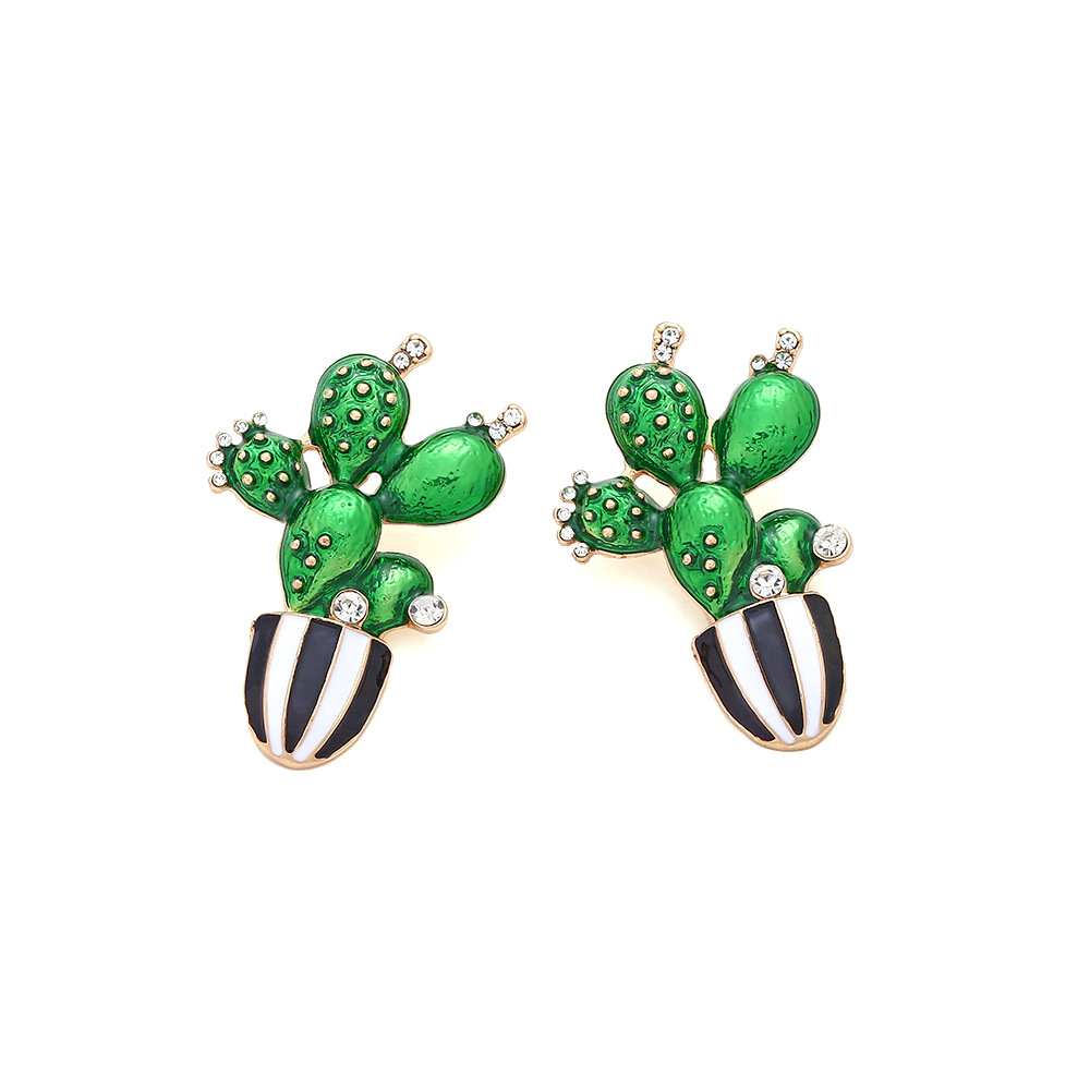 1 Pair Quantity 1 Pair Novelty Cactus Enamel Alloy Rhinestones Ear Studs