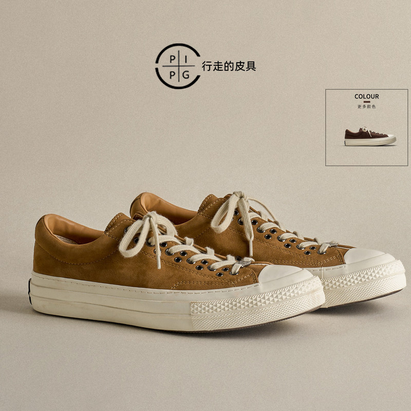 PIPG retro distressed casual sneakers for men, top-layer cowhide, Japanese style versatile breathable thick-soled canvas vulcanized shoes PIPG retro distressed casual sneakers for men, top-layer cowhide, Japanese style versatile breathable thick-soled canvas vulcanized shoes