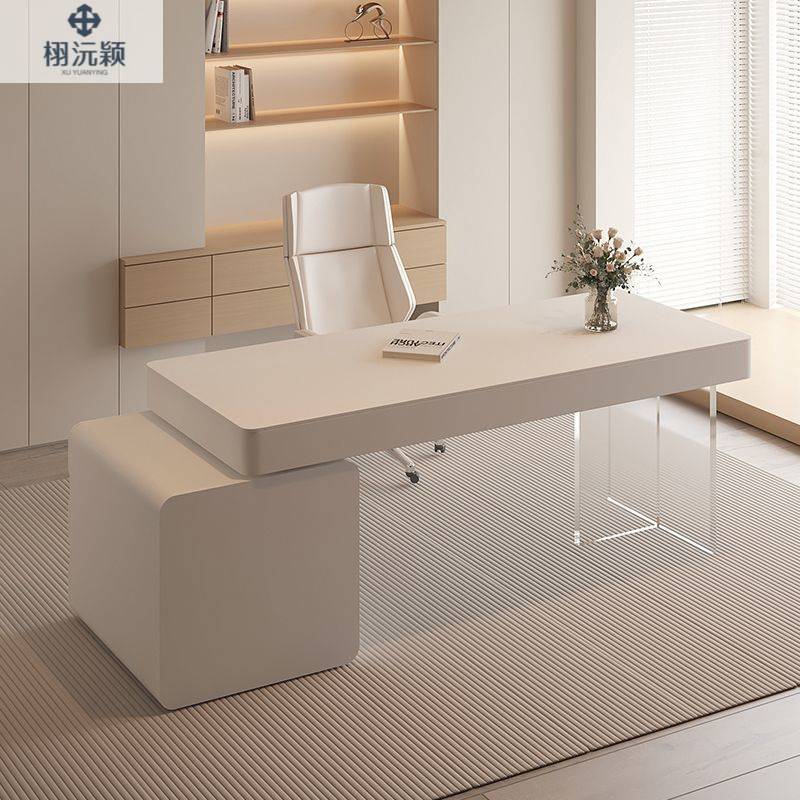 Xuyuanying Cream Style Desk Pure White Normcore Home Writing Desk Beauty Salon Medical Beauty Consultation Table with Drawer Computer