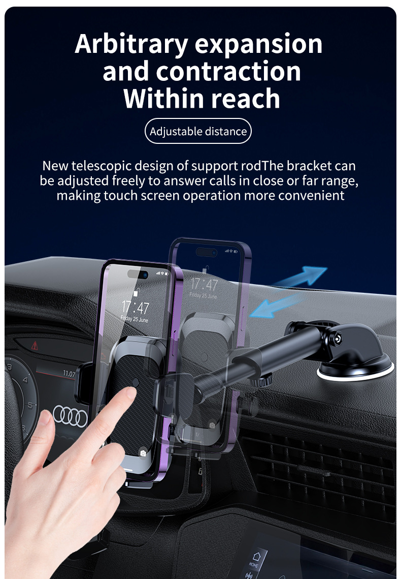 Cross-border hot-selling car mobile phone navigation bracket steam instrument panel suction cup multi-function gravity telescopic mobile phone bracket