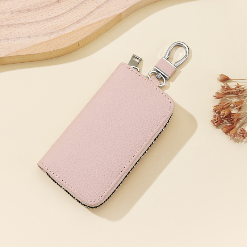 Bolsa de llaves de automóviles domésticos litchi de gran capacidad para hombres y mujeres, bolsa de llaves con cremallera de cintura