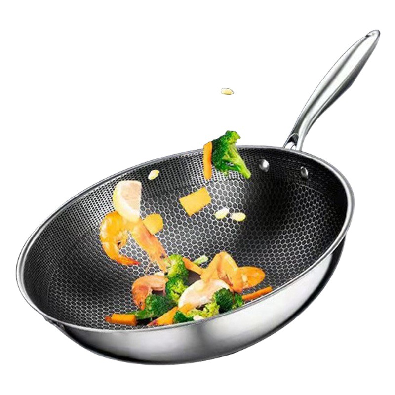 Hongfa WOK de acero inoxidable hogar no recubierto antiadherente wok estufa de gas Cocina de Inducción wok universal