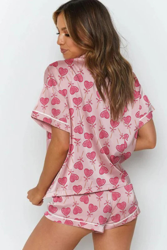 Short Sleeve Sleeve Length Pajamas Lingerie Type Holiday Women's Cartoon Style Heart Shape Imitated Silk Polyester Shorts Sets Pajama Sets