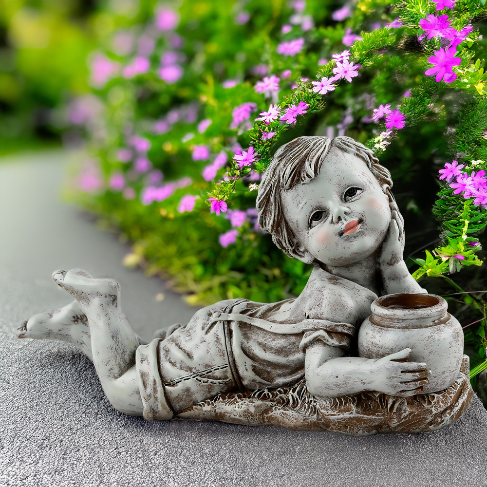  New Products Solar Reclining Posture Cute Boys and Girls Coil Lamp Ornaments Home Courtyard Lawn Landscape Decoration