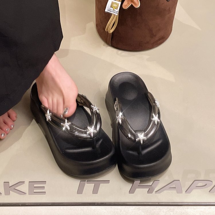 Thick-soled high-heeled flip-flops for women, 2026 spring/summer new model, beach sandals with a comfortable feel, toe-post slippers