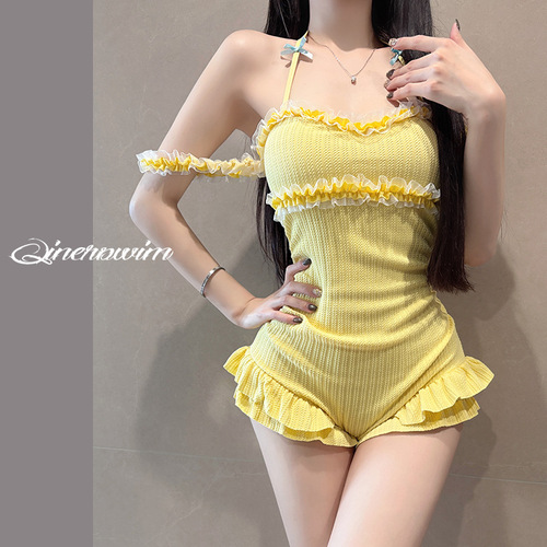 Women's One-Piece Strappy Solid Color Sexy Backless Pure Desire Style Slimming Resort Hot Spring Swimsuit Wholesale