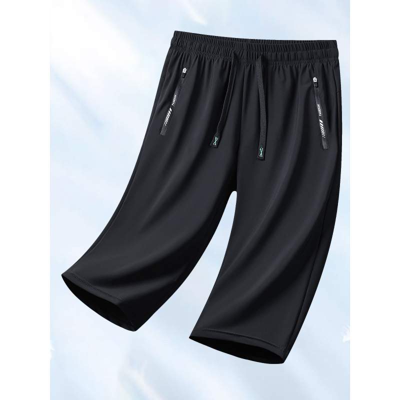 Ice Silk Cropped Pants for Men 2024 Summer Thin Loose Casual Sports Pants Plus Fat Plus Size Quick-Drying Pants for Men