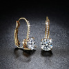 Fashionable copper earrings, golden zirconium, city style, Korean style, micro incrustation