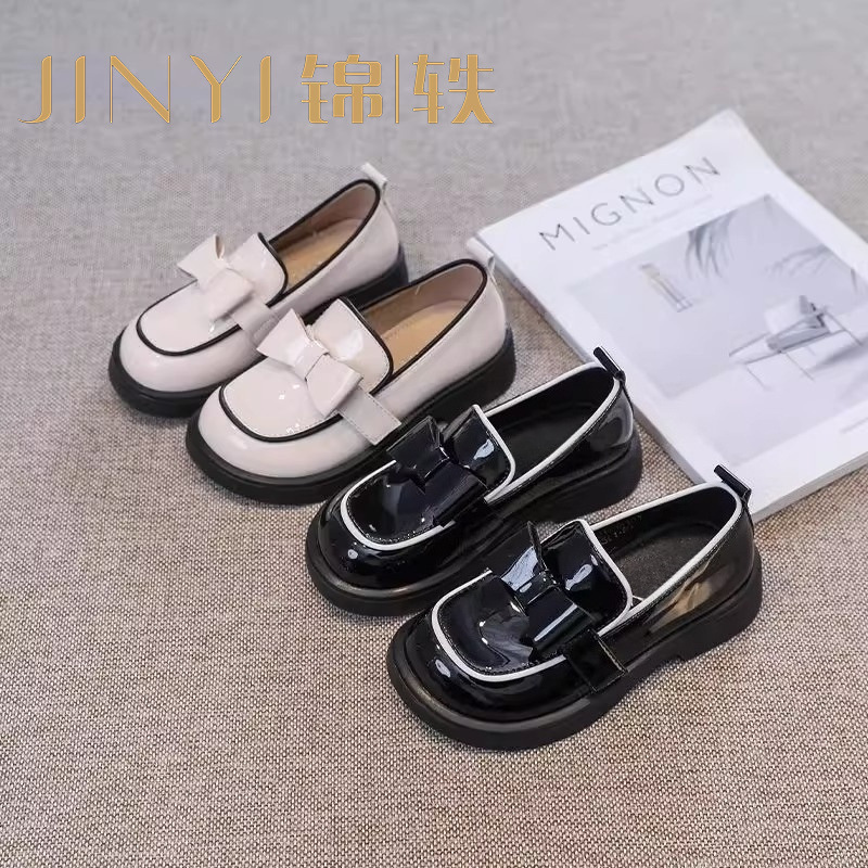 酒红色儿童皮鞋女童春秋季新款真皮珍珠吊坠软底学生单鞋演出舞蹈