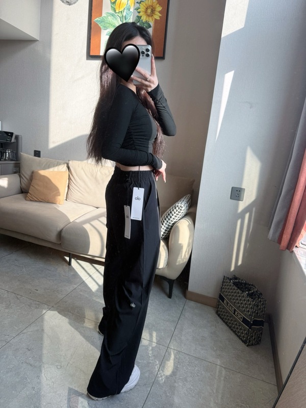 alo西装裤女生秋季宽松拖地直筒松紧腰欧美风休闲显瘦垂感阔腿裤|undefined