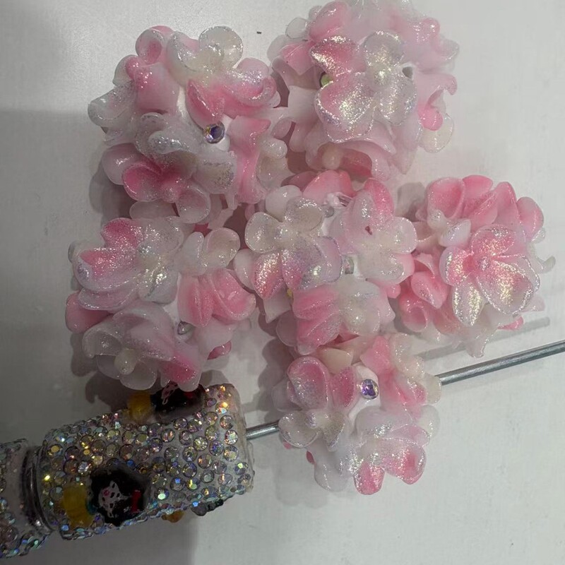 新款跨境夜光+光变立体花朵花球可过笔diy手机链包包链饰品配件|undefined