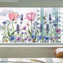 外貿鬱金香花朵葉子臥室客廳玄關玻璃家居裝飾牆貼貼紙自粘批發