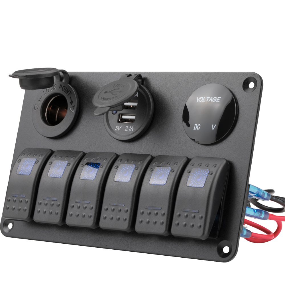 汽车游艇改装面板 面板组合开关 6位面板组合带USB 点烟器座