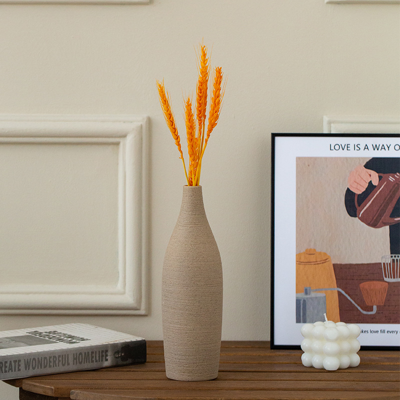 侘寂风日式白色拉丝陶瓷花瓶样板间客厅餐桌面家居装饰品插花摆件