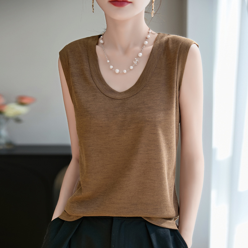 Sleeveless Summer Vest 2025 Slim Small Collar Top Rainer New Solid Color Outerwear Women U Sleeveless Summer Vest 2025 Slim Small Collar Top Rainer New Solid Color Outerwear Women U