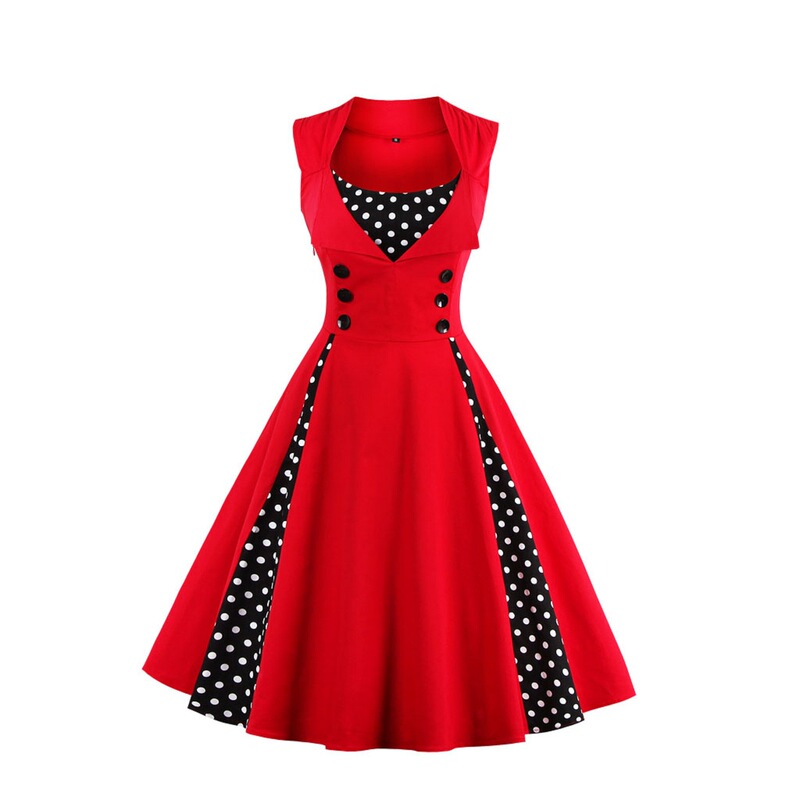 European and American Cross-Border Women's Clothing Hot Sale Large Foreign Trade Halloween Gothic Style Sleeveless Contrasting Dress Polka Dot 1357 European and American Cross-Border Women's Clothing Hot Sale Large Foreign Trade Halloween Gothic Style Sleeveless Contrasting Dress Polka Dot 1357