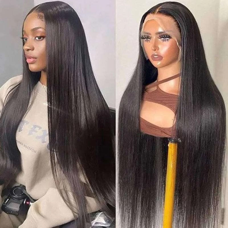 Straight Human Hair Aliexpress Cross-Border Hot-Selling European and American Women's Long Straight Hair Lace Wig Set