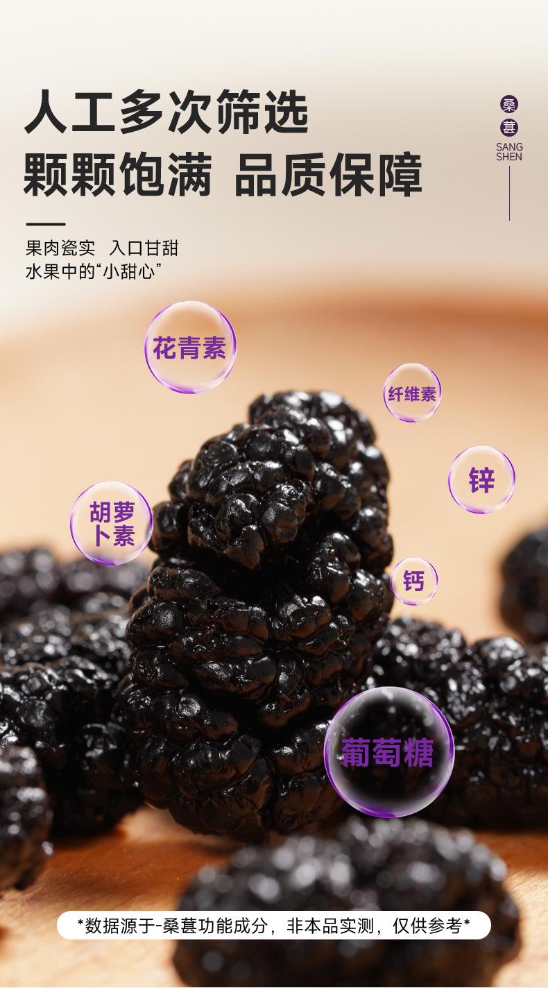 Dried Mulberry Fruit 250g Seedless Black Mulberry Sang Shen for Tea Snacking and Fruit Wine quality and texture