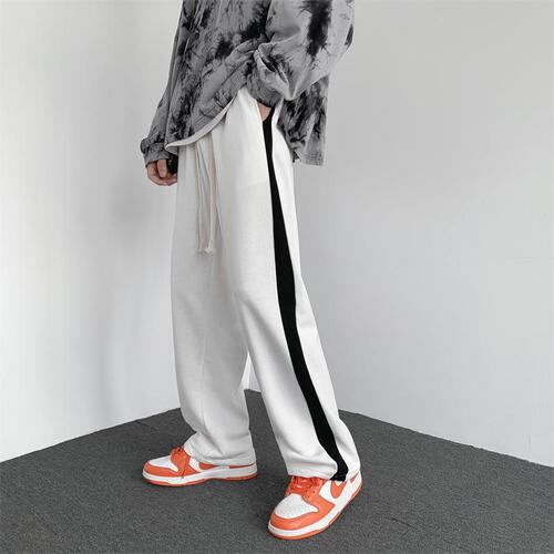 Men's Sport Pants Striped Casual Pants Korean Style Trendy Youth Straight Leg Long Pants Loose Wide Leg Pants
