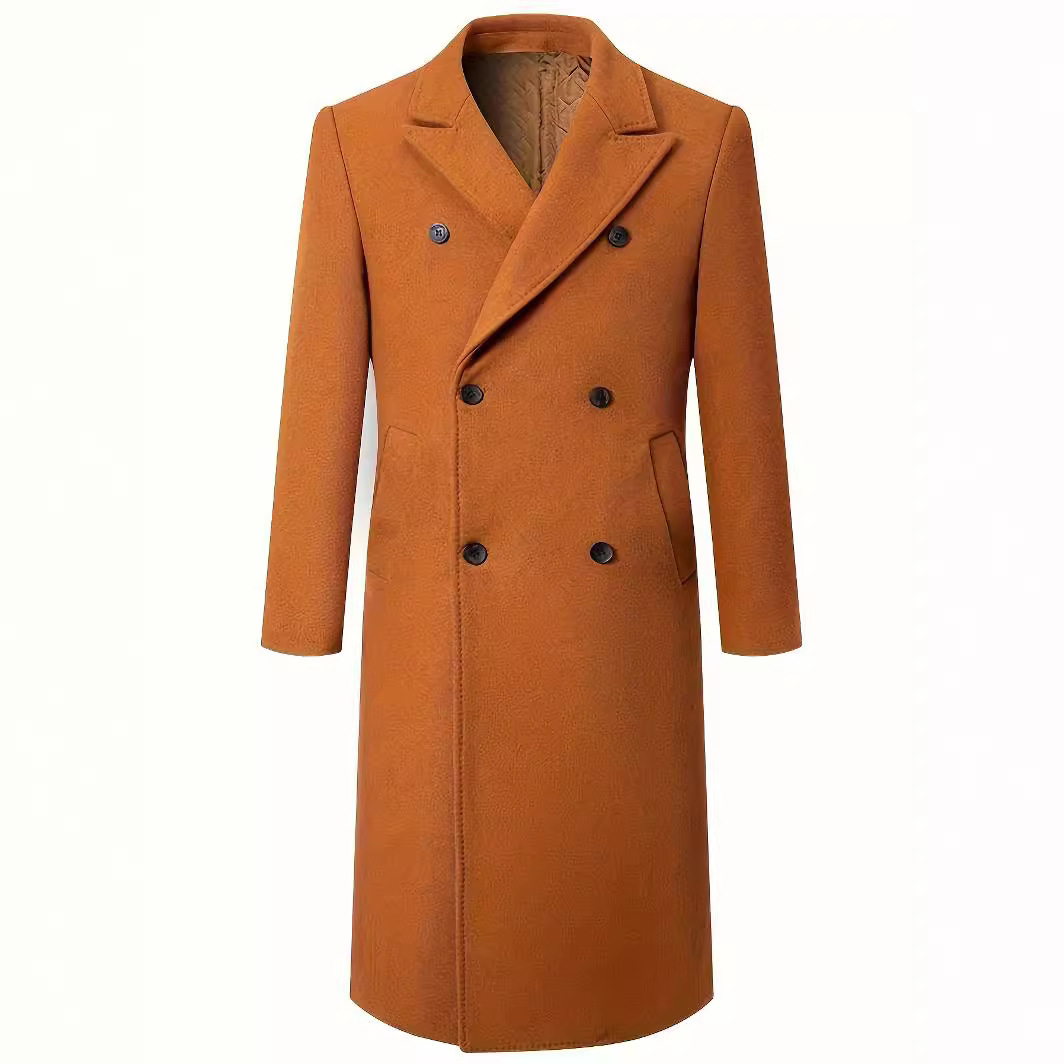 Autumn and winter thick cotton jacket, extra long, over the knee woolen double breasted slim fit trench Men_voghion.com