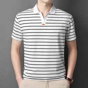 Brand summer new striped scissors collar casual fashion Joker short sleeve T-shirt young and middle-aged POLO shirt outro